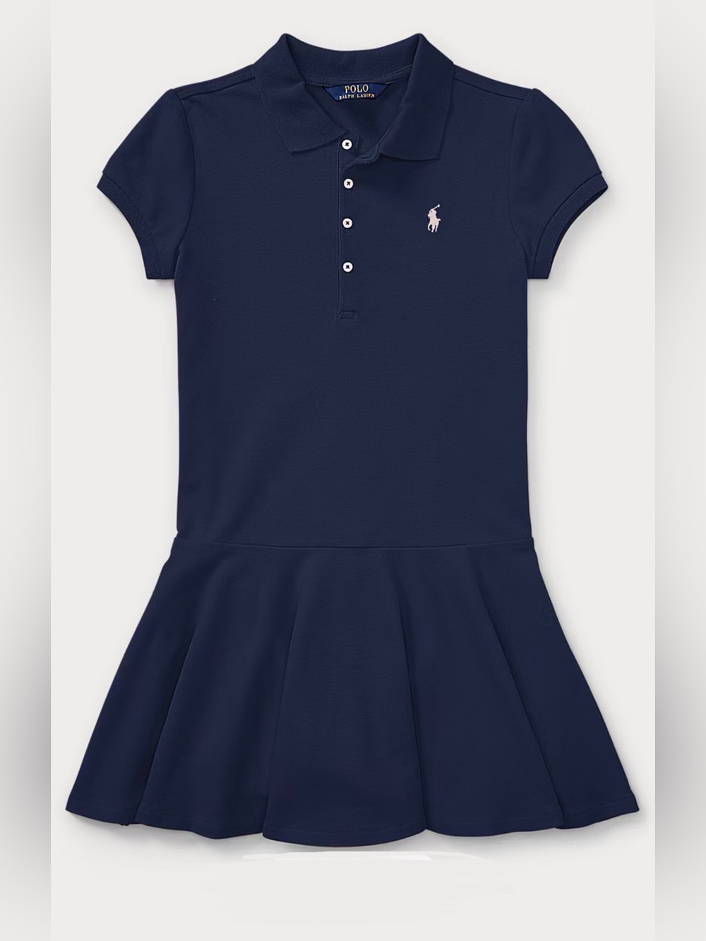 Ralph Lauren Polo Stretch Mesh Polo Navy Blue Dress Ruffled Skirt Size 6 Girls